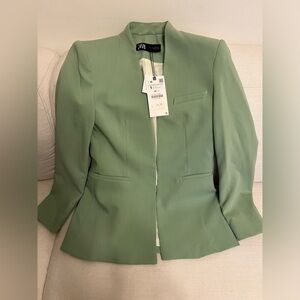 Zara Lapelless Blazer in Sage Green Size S